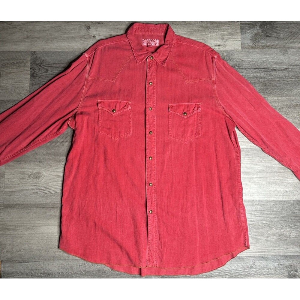 Ryan Michael Western Shirt Mens XL Red Silk Cotton Pearl Snap Cowboy Q1300BDE